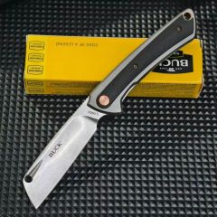 BK-263 XL Manual Flipper Knife 2.83" D2 Cleaver-Style Blade, Gray Anodized Aluminum Handles with Black G10 Onlay