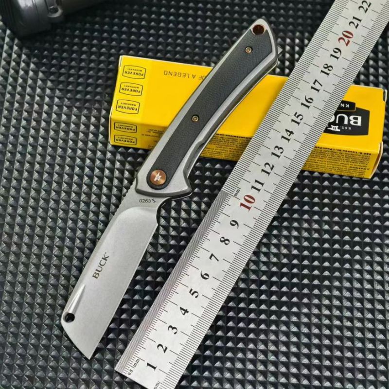 BK-263 XL Manual Flipper Knife 2.83" D2 Cleaver-Style Blade, Gray Anodized Aluminum Handles with Black G10 Onlay