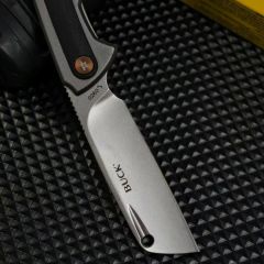 BK-263 XL Manual Flipper Knife 2.83" D2 Cleaver-Style Blade, Gray Anodized Aluminum Handles with Black G10 Onlay