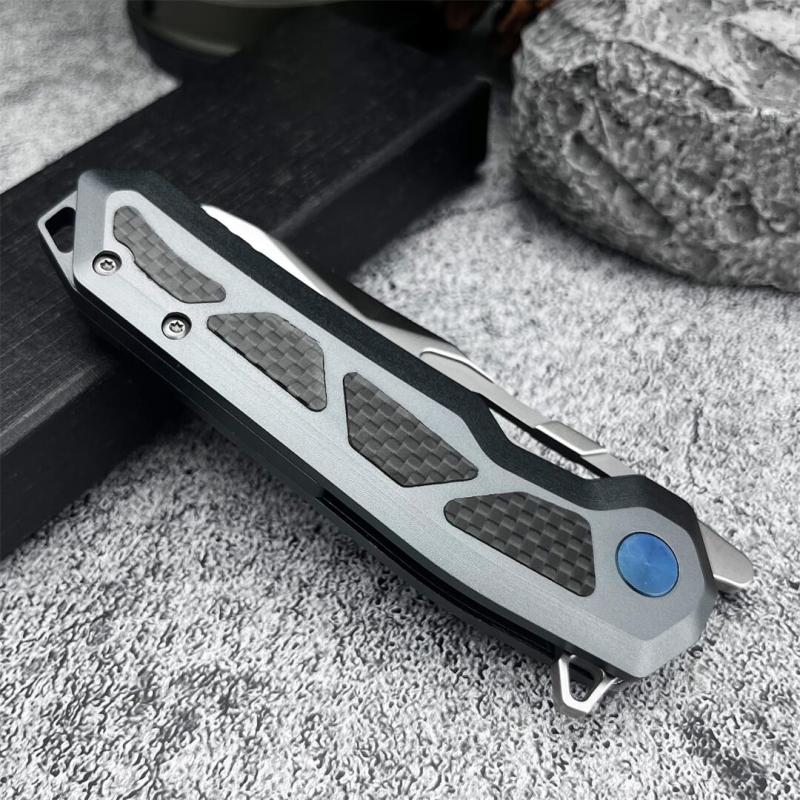 KV-Venom Folding Knife 3.54" D2 Satin Drop Point Blade, Carbon Fiber + Aluminum Handles