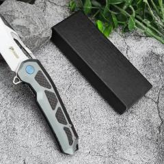 KV-Venom Folding Knife 3.54" D2 Satin Drop Point Blade, Carbon Fiber + Aluminum Handles