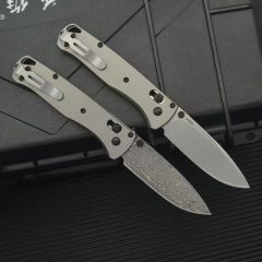 BM 535 Bugout AXIS Folding Knife 3.15" Damascus/D2 Satin Plain Blade, TC4 Handles