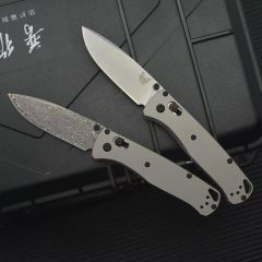 BM 535 Bugout AXIS Folding Knife 3.15" Damascus/D2 Satin Plain Blade, TC4 Handles