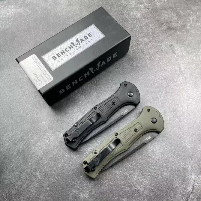 BM 9071BK Claymore AUTO Folding Knife 3.81" CPM-D2 Drop Point Plain Blade, Grivory Handles 9071BK-1