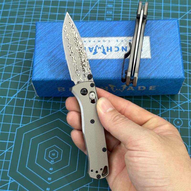BM Mini 533 Bugout AXIS Folding Knife 2.75" S90V/Damascus Plain Blade, TC4 Handles - 533-3