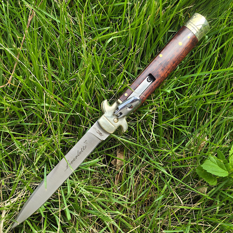 Italy Classical  Plus Leverletto 9'' AKC OTF AUTO Knife 3.54" D2 Steel Blade, Brass+Wood Handles