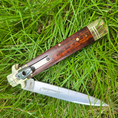 Italy Classical  Plus Leverletto 9'' AKC OTF AUTO Knife 3.54" D2 Steel Blade, Brass+Wood Handles