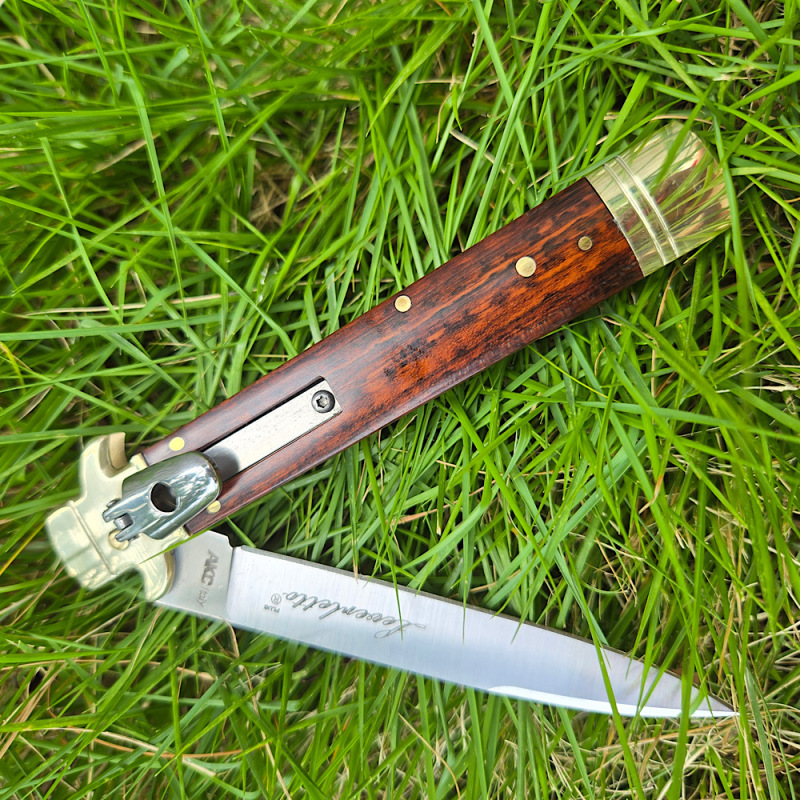 Italy Classical  Plus Leverletto 9'' AKC OTF AUTO Knife 3.54" D2 Steel Blade, Brass+Wood Handles