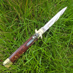 Italy Classical  Plus Leverletto 9'' AKC OTF AUTO Knife 3.54" D2 Steel Blade, Brass+Wood Handles