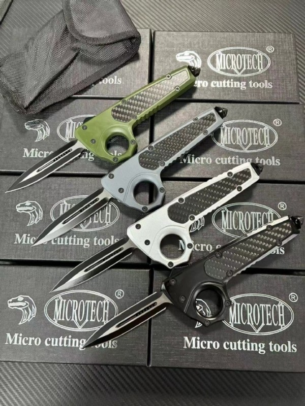 MT Ring Boxing Knuckles OTF Auto Knife 3.46" 440 Plain Blade, Carbon Fiber + Alloy Handles