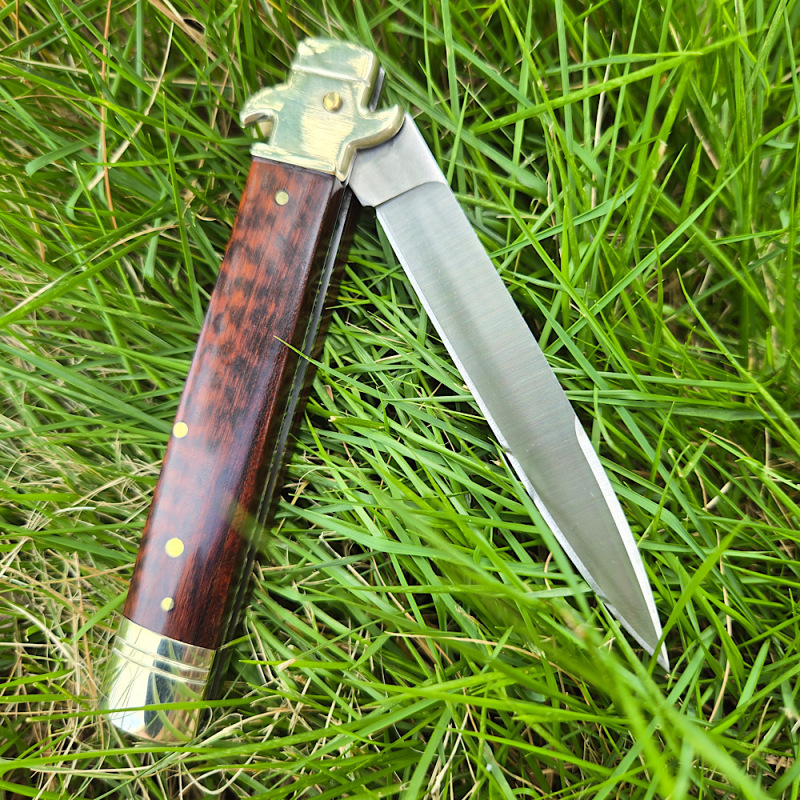 Italy Classical  Plus Leverletto 9'' AKC OTF AUTO Knife 3.54" D2 Steel Blade, Brass+Wood Handles