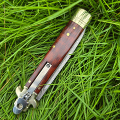 Italy Classical Plus Leverletto 9'' AKC OTF AUTO Knife 3.54" Damascus Steel Blade, Brass+OX Horn/Wood Handles