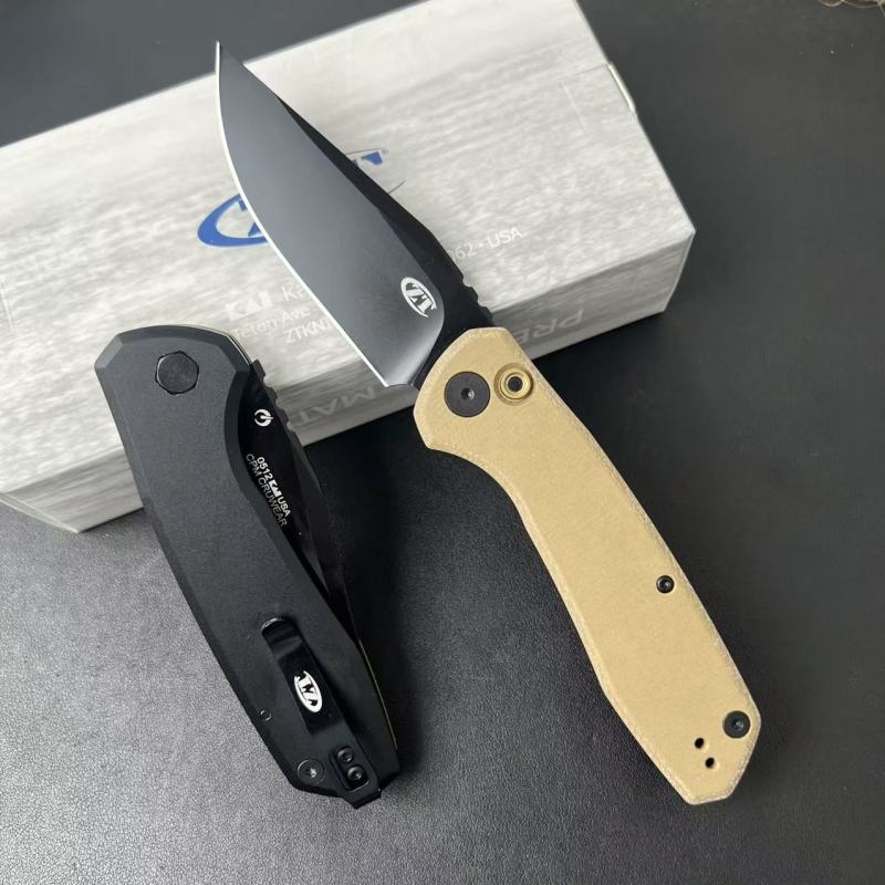 ZT 0512 AUTO Folding Knife 3.54" CPM-D2 Clip Point Blade, Natural Canvas Micarta Handles