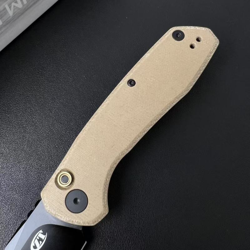 ZT 0512 AUTO Folding Knife 3.54" CPM-D2 Clip Point Blade, Natural Canvas Micarta Handles