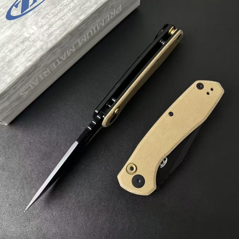 ZT 0512 AUTO Folding Knife 3.54" CPM-D2 Clip Point Blade, Natural Canvas Micarta Handles