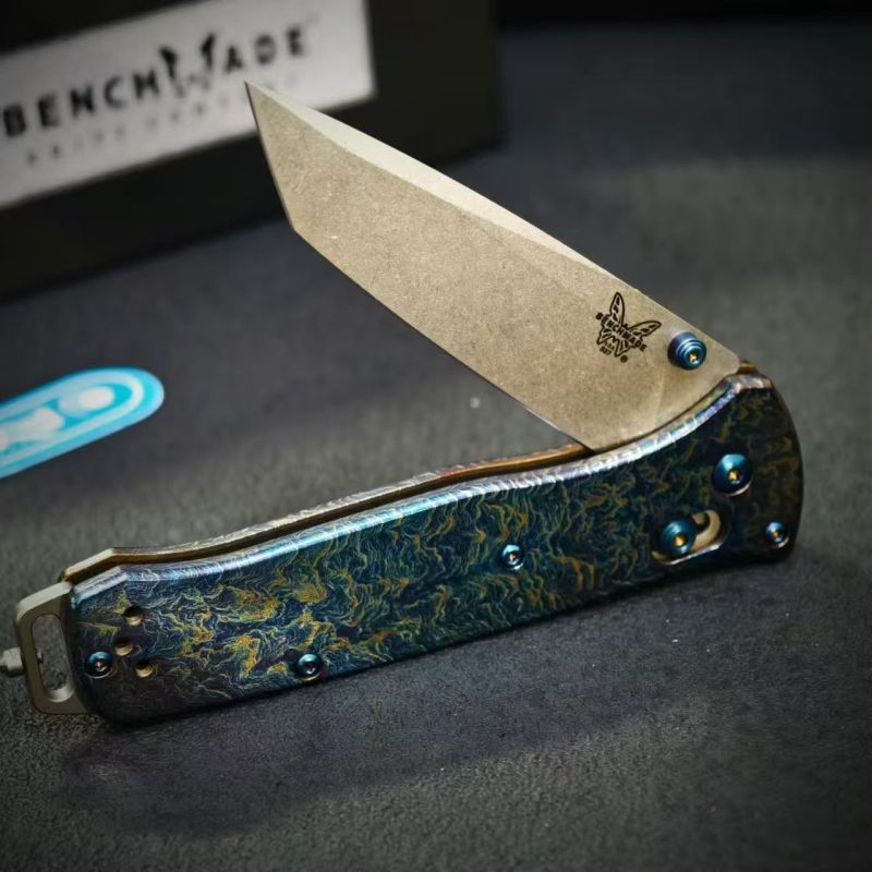 BM Bailout AXIS Folding Knife 3.34" M390 Tanto Plain Blade, TC4 Handles - 537BK-1