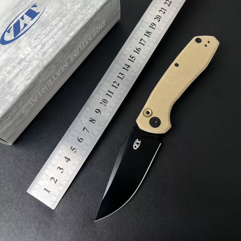 ZT 0512 AUTO Folding Knife 3.54" CPM-D2 Clip Point Blade, Natural Canvas Micarta Handles