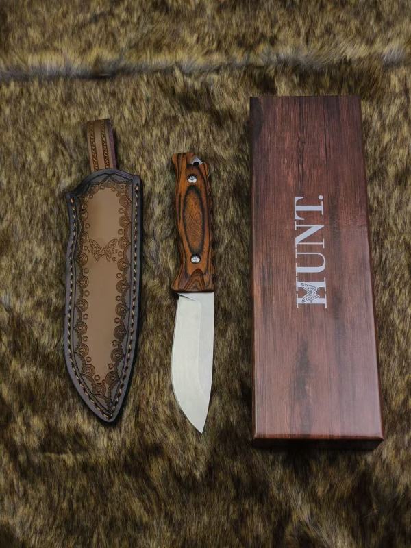 BM Hunt Skinner Fixed Blade Knife 3.86" N690 Drop Point, Wood Handles - 15002