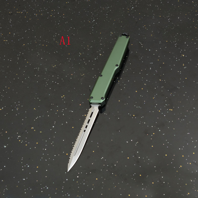 Mini SLM Combat OTF Knife 3.35" CPM-D2 Satin Blade, Aluminum Alloy Handles
