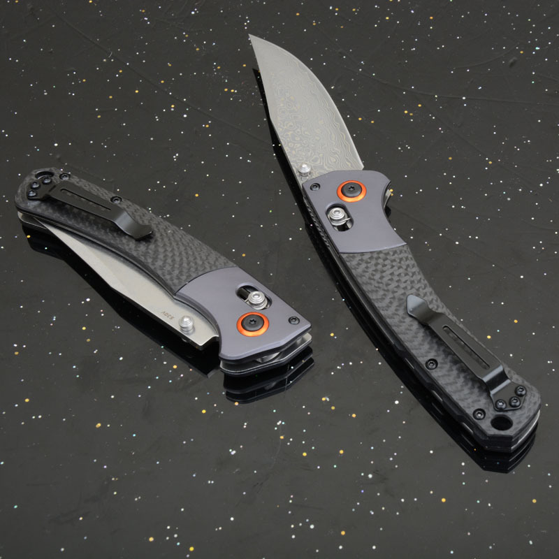 BM 15080-1 Hunt Crooked River Folding 3.97" S30V/Damascus Clip Point Blade, Carbon Fiber Handles