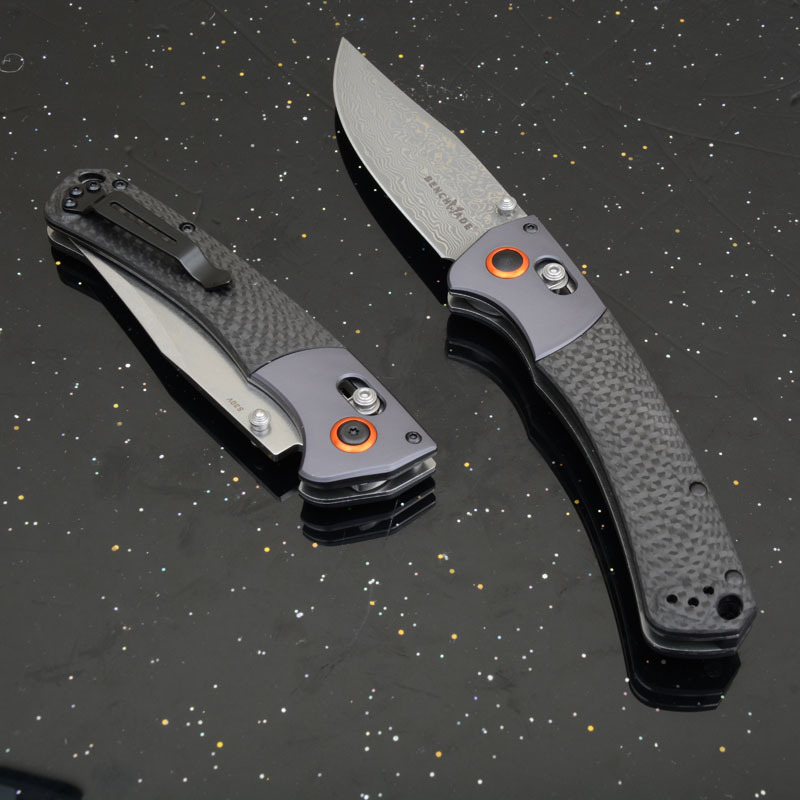 BM 15080-1 Hunt Crooked River Folding 3.97" S30V/Damascus Clip Point Blade, Carbon Fiber Handles