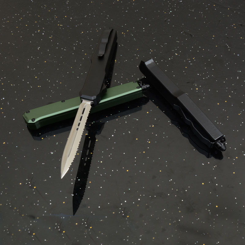 Mini SLM Combat OTF Knife 3.35" CPM-D2 Satin Blade, Aluminum Alloy Handles