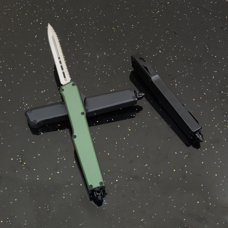Mini SLM Combat OTF Knife 3.35" CPM-D2 Satin Blade, Aluminum Alloy Handles