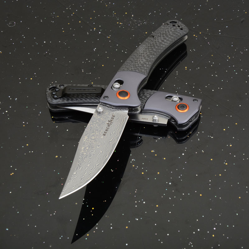 BM 15080-1 Hunt Crooked River Folding 3.97" S30V/Damascus Clip Point Blade, Carbon Fiber Handles