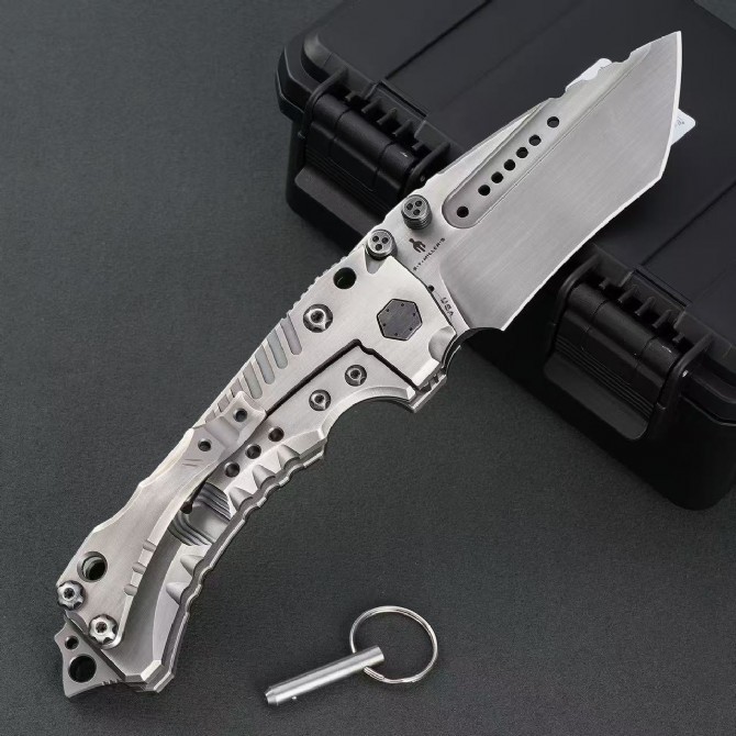 Miller Bros.BIsdes T1 Folding Blade Knife 4.13" VG-10 Combo Tanto Blade, TC4 Handles