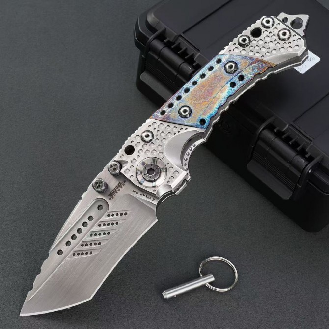 Miller Bros.BIsdes T1 Folding Blade Knife 4.13" VG-10 Combo Tanto Blade, TC4 Handles