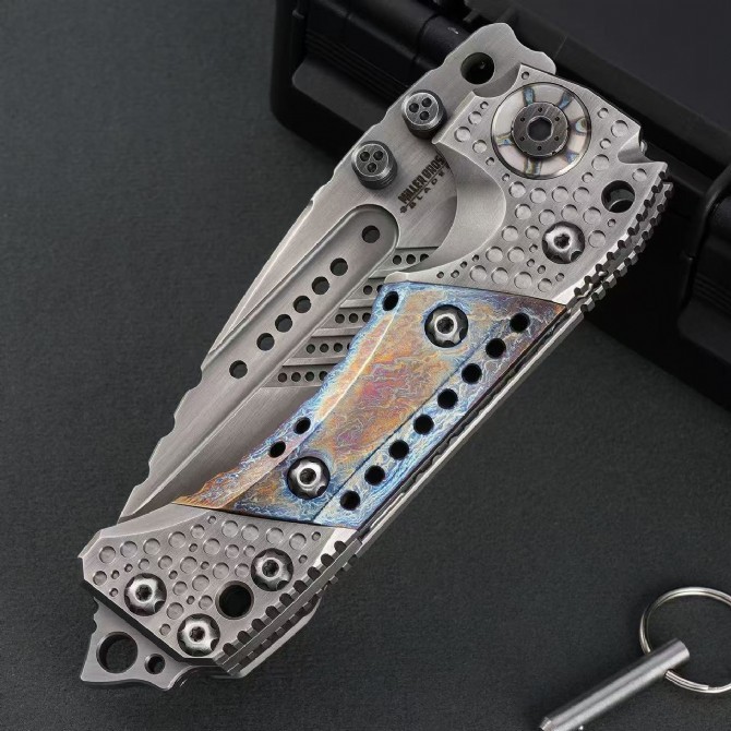 Miller Bros.BIsdes T1 Folding Blade Knife 4.13" VG-10 Combo Tanto Blade, TC4 Handles