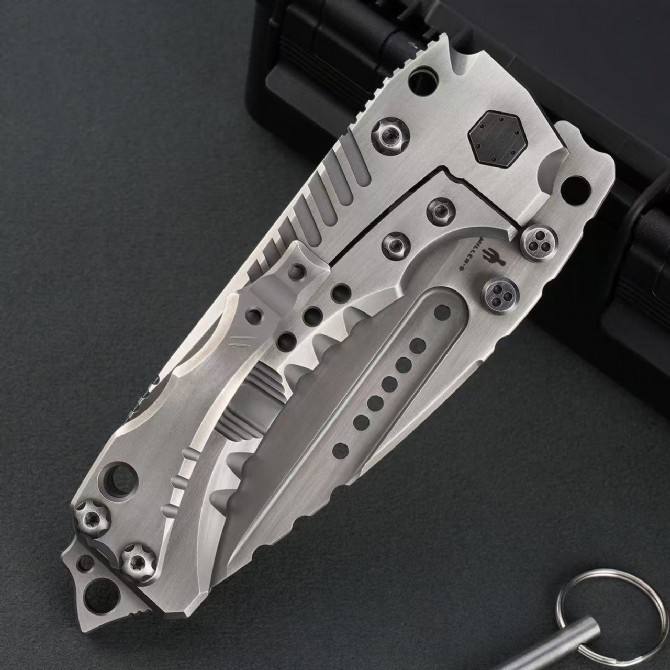 Miller Bros.BIsdes T1 Folding Blade Knife 4.13" VG-10 Combo Tanto Blade, TC4 Handles