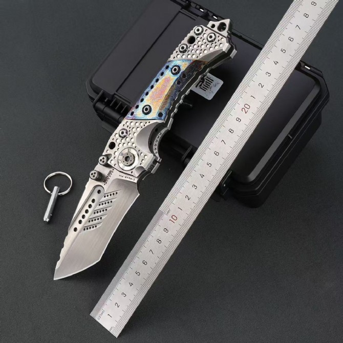 Miller Bros.BIsdes T1 Folding Blade Knife 4.13" VG-10 Combo Tanto Blade, TC4 Handles