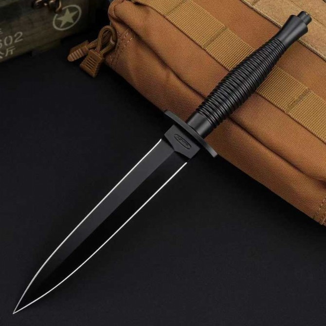 Mikov Fixed Blade Knife 6.5" AUS-10 Double Edge Blade, Stainless Steel Handles