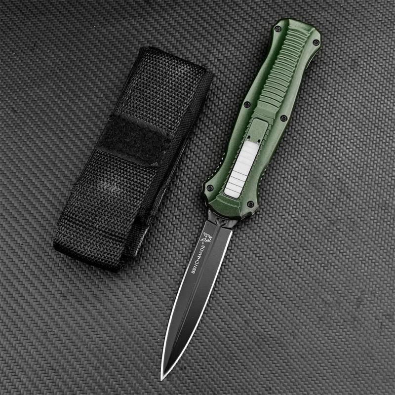 BM 3300BK Infidel Dagger AUTO OTF Knife 3.74" D2 Double Edge Blade, Green Zinc Alumnium Alloy Handles