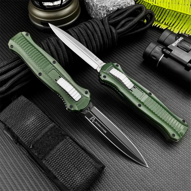 BM 3300BK Infidel Dagger AUTO OTF Knife 3.74" D2 Double Edge Blade, Green Zinc Alumnium Alloy Handles
