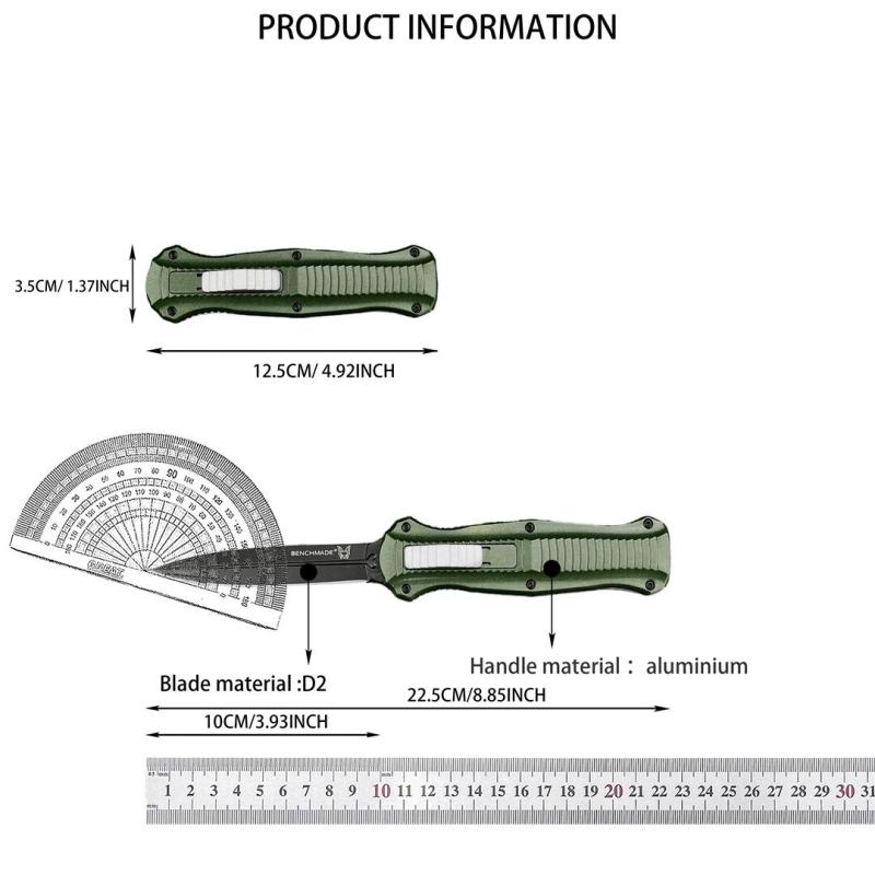 BM 3300BK Infidel Dagger AUTO OTF Knife 3.74" D2 Double Edge Blade, Green Zinc Alumnium Alloy Handles