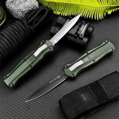 BM 3300BK Infidel Dagger AUTO OTF Knife 3.74" D2 Double Edge Blade, Green Zinc Alumnium Alloy Handles