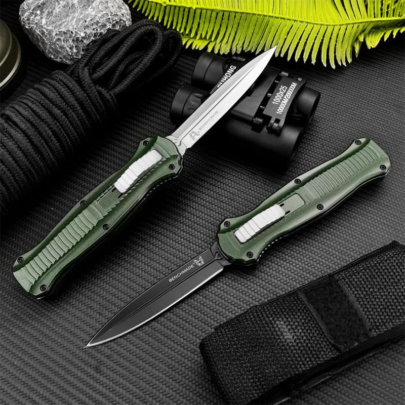 BM 3300BK Infidel Dagger AUTO OTF Knife 3.74" D2 Double Edge Blade, Green Zinc Alumnium Alloy Handles