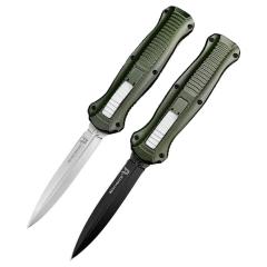 BM 3300BK Infidel Dagger AUTO OTF Knife 3.74" D2 Double Edge Blade, Green Zinc Alumnium Alloy Handles