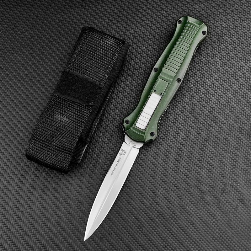 BM 3300BK Infidel Dagger AUTO OTF Knife 3.74" D2 Double Edge Blade, Green Zinc Alumnium Alloy Handles
