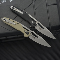 ZT 099 Flipper Knife 3.26" 8Cr13mov Stonewashed Drop Point Blade, G10 Handles with Steel Overlay