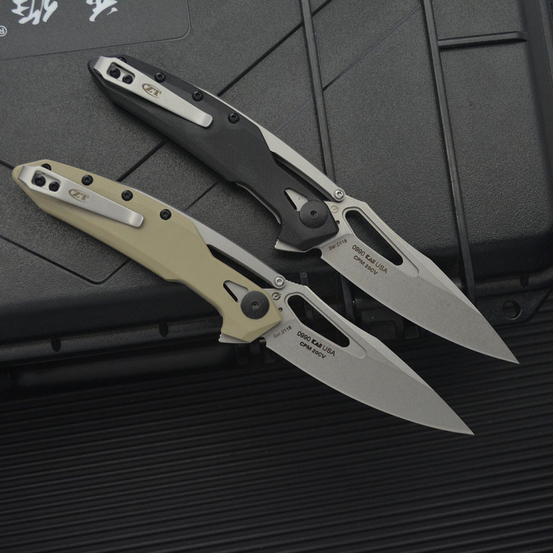 ZT 099 Flipper Knife 3.26" 8Cr13mov Stonewashed Drop Point Blade, G10 Handles with Steel Overlay