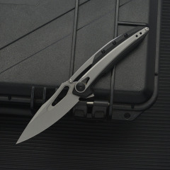 ZT 099 Flipper Knife 3.26" 8Cr13mov Stonewashed Drop Point Blade, G10 Handles with Steel Overlay