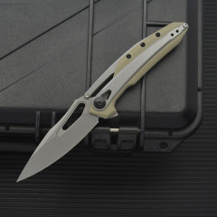 ZT 099 Flipper Knife 3.26" 8Cr13mov Stonewashed Drop Point Blade, G10 Handles with Steel Overlay
