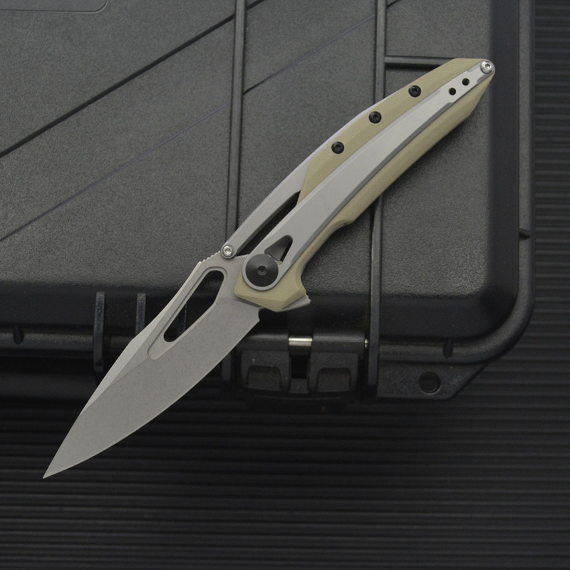 ZT 099 Flipper Knife 3.26" 8Cr13mov Stonewashed Drop Point Blade, G10 Handles with Steel Overlay