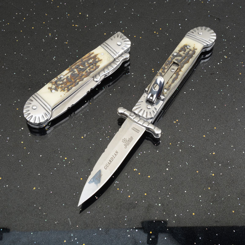 Italy AKC Hubertus Solingen OTF AUTO Knife 3.54'' 440 Steel Blade, Resin Handles