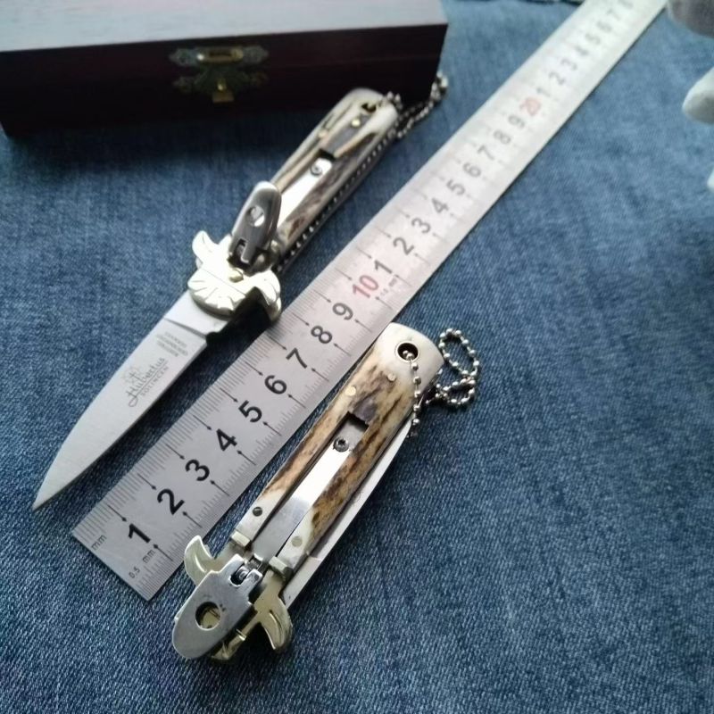 Italy AKC Leverletto By Bill DeShivs OTF AUTO Knife 2.44'' D2 Steel Blade, Natural Antler Handles