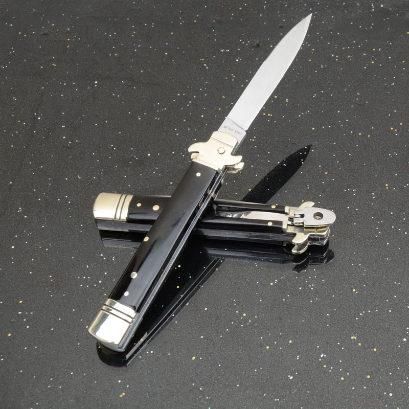Italy Classical 9'' AKC Leverletto OTF AUTO Knife 3.54" D2 Steel Blade, OX Horn Handles