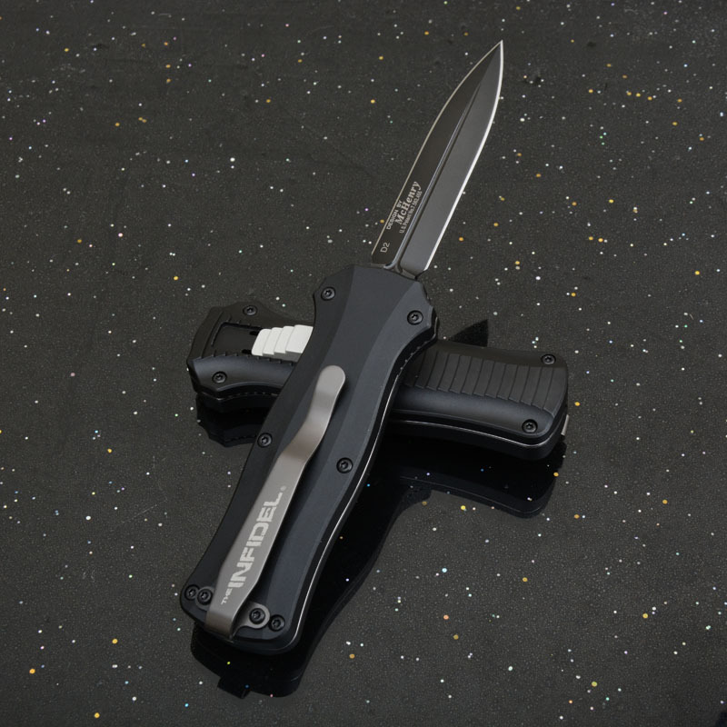 BM Mini-Infidel 3350 Dagger AUTO OTF Knife 3.07" S30V Double Edge Blade, Aluminum Handles - 3350BK